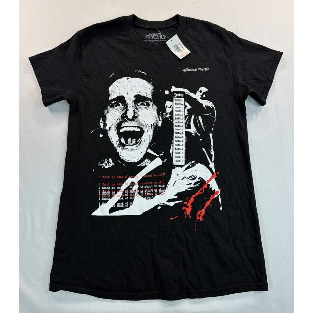 American Psycho Shirt Mens Small Black Graphic Patrick Bateman Movie Tee NWT
